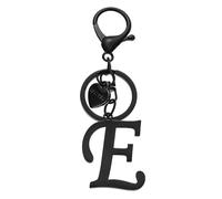 PATIKIL Initial Letter E Keychain, Stainless Steel Heart Alphabet Key Ring DIY Pendant Keychain for Women Bag Charm Purse Gift Handbag Backpack, Black