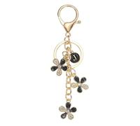 PATIKIL Initial Letter Flower Keychain, Cute Alphabet J Cherry Blossom Rhinestone Keyring for Women Girls Purse Backpack Handbag Charm Bling Sparkly Keychain, Black