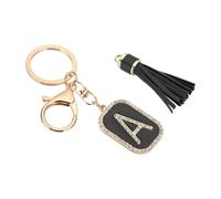 PATIKIL Initial Letter Key Chain, Cubic Zirconia Crystal Alphabet Keychains Letter A Tassel Pendant Keyring for Women Purse Handbag Bag Charm Accessories, Black/Gold