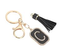 PATIKIL Initial Letter Key Chain, Cubic Zirconia Crystal Alphabet Keychains Letter C Tassel Pendant Keyring for Women Purse Handbag Bag Charm Accessories, Black/Gold