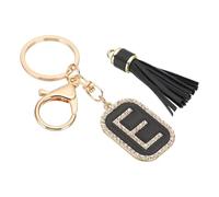 PATIKIL Initial Letter Key Chain, Cubic Zirconia Crystal Alphabet Keychains Letter E Tassel Pendant Keyring for Women Purse Handbag Bag Charm Accessories, Black/Gold