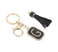 PATIKIL Initial Letter Key Chain, Cubic Zirconia Crystal Alphabet Keychains Letter G Tassel Pendant Keyring for Women Purse Handbag Bag Charm Accessories, Black/Gold