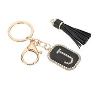 PATIKIL Initial Letter Key Chain, Cubic Zirconia Crystal Alphabet Keychains Letter J Tassel Pendant Keyring for Women Purse Handbag Bag Charm Accessories, Black/Gold