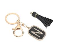 PATIKIL Initial Letter Key Chain, Cubic Zirconia Crystal Alphabet Keychains Letter N Tassel Pendant Keyring for Women Purse Handbag Bag Charm Accessories, Black/Gold