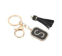 PATIKIL Initial Letter Key Chain, Cubic Zirconia Crystal Alphabet Keychains Letter S Tassel Pendant Keyring for Women Purse Handbag Bag Charm Accessories, Black/Gold