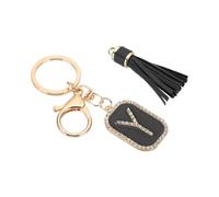 PATIKIL Initial Letter Key Chain, Cubic Zirconia Crystal Alphabet Keychains Letter Y Tassel Pendant Keyring for Women Purse Handbag Bag Charm Accessories, Black/Gold