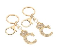 PATIKIL Initial Letter Keychain, 2 Pcs Letter C Crown Design Charm with Crystal Diamonds Decorative Alphabet Pendants for Bag Backpack DIY Craft, Gold Tone