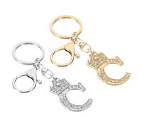 PATIKIL Initial Letter Keychain, 2 Pcs Letter C Crown Design Charm with Crystal Diamonds Decorative Alphabet Pendants for Bag Backpack DIY Craft, Gold/Silver