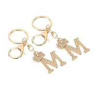 PATIKIL Initial Letter Keychain, 2 Pcs Letter m Crown Design Charm with Crystal Diamonds Decorative Alphabet Pendants for Bag Backpack DIY Craft, Gold Tone