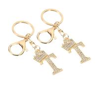 PATIKIL Initial Letter Keychain, 2 Pcs Letter t Crown Design Charm with Crystal Diamonds Decorative Alphabet Pendants for Bag Backpack DIY Craft, Gold Tone