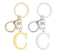 PATIKIL Initial Letter Keychain, 2Pcs Letter A-Z Keychain for Women Alphabet C Pendant for Key Handbag Purse Bag, Gold/Silver