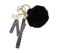 PATIKIL Initial Letter Keychain, Alphabet N Bling Rhinestone Keyring Key Chains Charms with Pom and Rhinestone Wristlet for Women Girls Car Key Purse Backpack Handbag Charm, Grey
