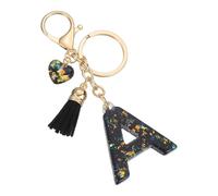 PATIKIL Initial Letter Keychain, Cute Letter-A Keychains Women Sparkly Bling Love Tassel Floral Charm Key Chain for Bag Backpack Purse Car Keys Accessories, Black