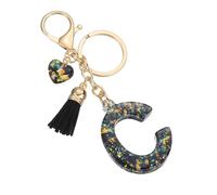 PATIKIL Initial Letter Keychain, Cute Letter-C Keychains Women Sparkly Bling Love Tassel Floral Charm Key Chain for Bag Backpack Purse Car Keys Accessories, Black