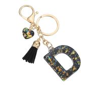 PATIKIL Initial Letter Keychain, Cute Letter-D Keychains Women Sparkly Bling Love Tassel Floral Charm Key Chain for Bag Backpack Purse Car Keys Accessories, Black