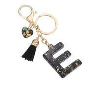 PATIKIL Initial Letter Keychain, Cute Letter-E Keychains Women Sparkly Bling Love Tassel Floral Charm Key Chain for Bag Backpack Purse Car Keys Accessories, Black