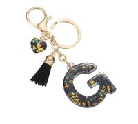 PATIKIL Initial Letter Keychain, Cute Letter-G Keychains Women Sparkly Bling Love Tassel Floral Charm Key Chain for Bag Backpack Purse Car Keys Accessories, Black