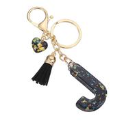 PATIKIL Initial Letter Keychain, Cute Letter-J Keychains Women Sparkly Bling Love Tassel Floral Charm Key Chain for Bag Backpack Purse Car Keys Accessories, Black
