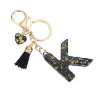 PATIKIL Initial Letter Keychain, Cute Letter-K Keychains Women Sparkly Bling Love Tassel Floral Charm Key Chain for Bag Backpack Purse Car Keys Accessories, Black