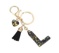 PATIKIL Initial Letter Keychain, Cute Letter-L Keychains Women Sparkly Bling Love Tassel Floral Charm Key Chain for Bag Backpack Purse Car Keys Accessories, Black