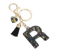 PATIKIL Initial Letter Keychain, Cute Letter-R Keychains Women Sparkly Bling Love Tassel Floral Charm Key Chain for Bag Backpack Purse Car Keys Accessories, Black