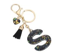 PATIKIL Initial Letter Keychain, Cute Letter-S Keychains Women Sparkly Bling Love Tassel Floral Charm Key Chain for Bag Backpack Purse Car Keys Accessories, Black