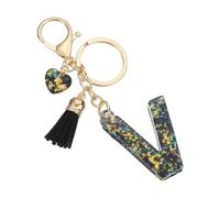 PATIKIL Initial Letter Keychain, Cute Letter-V Keychains Women Sparkly Bling Love Tassel Floral Charm Key Chain for Bag Backpack Purse Car Keys Accessories, Black