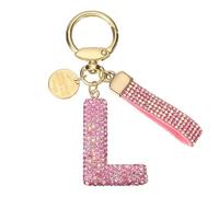 PATIKIL Initial Letter Keychain, Cute Sparkly Rhinestone Key Chain Alphabet Charm for Women Car Keys Backpack Handbags Bag Purse, Pink (Letter L)