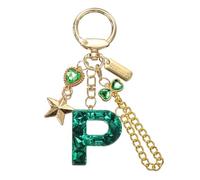 PATIKIL Initial Letter Keychain for Women, Cute Letter Keychains Bling Heart Butterfly Star Chain Charm for Bag Backpack Purse Car Keys Cup Accessories, Green (P)
