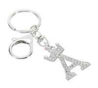 PATIKIL Initial Letter Keychain, Letter A Crown Design Charm with Crystal Diamonds Decorative Alphabet Pendants for Bag Backpack DIY Craft, Silver Tone