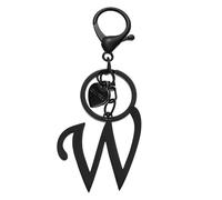 PATIKIL Initial Letter W Keychain, Stainless Steel Heart Alphabet Key Ring DIY Pendant Keychain for Women Bag Charm Purse Gift Handbag Backpack, Black