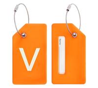 PATIKIL Initial Luggage Tags, 2 Pcs Silicone Suitcase Tag Identifier ID Card Holder Unique Luggage Name Tags with Stainless Steel Loop, Letter V, Orange