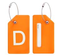 PATIKIL Initial Luggage Tags, 2 Pcs Silicone Suitcase Tag Identifier ID Card Holder Unique Luggage Name Tags with Stainless Steel Loop, Letter D, Orange