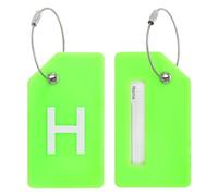 PATIKIL Initial Luggage Tags, 2 Pcs Silicone Suitcase Tag Identifier ID Card Holder Unique Luggage Name Tags with Stainless Steel Loop, Letter H, Green