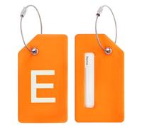 PATIKIL Initial Luggage Tags, 2 Pcs Silicone Suitcase Tag Identifier ID Card Holder Unique Luggage Name Tags with Stainless Steel Loop, Letter E, Orange