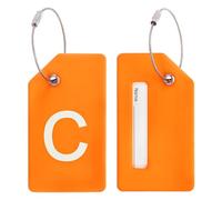 PATIKIL Initial Luggage Tags, 2 Pcs Silicone Suitcase Tag Identifier ID Card Holder Unique Luggage Name Tags with Stainless Steel Loop, Letter C, Orange