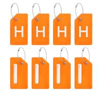 PATIKIL Initial Luggage Tags, 8 Pcs Silicone Suitcase Tag Identifier ID Card Holder Unique Luggage Name Tags with Stainless Steel Loop, Letter H, Orange