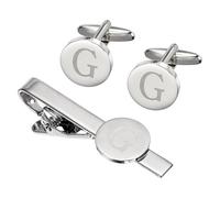 PATIKIL Initial Men Cufflinks and Tie Clip Bar Set, Engraved Alphabet Letter g Initial Cuff Links and Necktie Bar Kit for Men Father Husband Gift Business(Silver Tone)