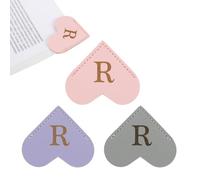 PATIKIL Initial R Corner Bookmarks, 3Pcs Heart Shape Leather Book Marks Page Markers Cute Page Clip for Men Women Teacher Reader Book Lover Writers, Pink Purple Gray
