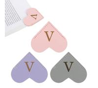 PATIKIL Initial V Corner Bookmarks, 3Pcs Heart Shape Leather Book Marks Page Markers Cute Page Clip for Men Women Teacher Reader Book Lover Writers, Pink Purple Gray