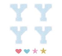 PATIKIL Iron On Letter Patch, 4 Pack 7cm Iron-on Chenille Letter Patches Alphabet Stickers for Team Costume Decoration Clothes Hat Jeans Bag DIY, Light Blue, Y