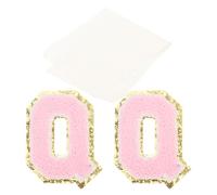 PATIKIL Iron on Letter Patches, 2 Pack Chenille Glitters Letter Patches Embroidered Patch with Tape for Repairing Jeans Clothing Bags Hats Shirts Craft, Pink, Alphabet Q