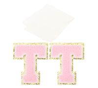 PATIKIL Iron on Letter Patches, 2 Pack Chenille Glitters Letter Patches Embroidered Patch with Tape for Repairing Jeans Clothing Bags Hats Shirts Craft, Pink, Alphabet T