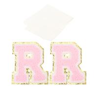 PATIKIL Iron on Letter Patches, 2 Pack Chenille Glitters Letter Patches Embroidered Patch with Tape for Repairing Jeans Clothing Bags Hats Shirts Craft, Pink, Alphabet R