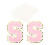 PATIKIL Iron on Letter Patches, 2 Pack Chenille Glitters Letter Patches Embroidered Patch with Tape for Repairing Jeans Clothing Bags Hats Shirts Craft, Pink, Alphabet S