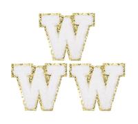 PATIKIL Iron on Letter Patches, 3 Pack Chenille Glitters Letter Patches Embroidered Patch for Repairing Jeans Clothing Bags Hats Shirts Craft, White, Alphabet W