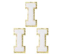 PATIKIL Iron on Letter Patches, 3 Pack Chenille Glitters Letter Patches Embroidered Patch for Repairing Jeans Clothing Bags Hats Shirts Craft, White, Alphabet I