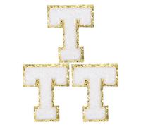 PATIKIL Iron on Letter Patches, 3 Pack Chenille Glitters Letter Patches Embroidered Patch for Repairing Jeans Clothing Bags Hats Shirts Craft, White, Alphabet T