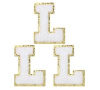 PATIKIL Iron on Letter Patches, 3 Pack Chenille Glitters Letter Patches Embroidered Patch for Repairing Jeans Clothing Bags Hats Shirts Craft, White, Alphabet L