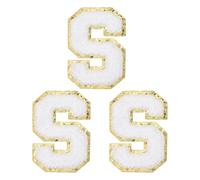 PATIKIL Iron on Letter Patches, 3 Pack Chenille Glitters Letter Patches Embroidered Patch for Repairing Jeans Clothing Bags Hats Shirts Craft, White, Alphabet S